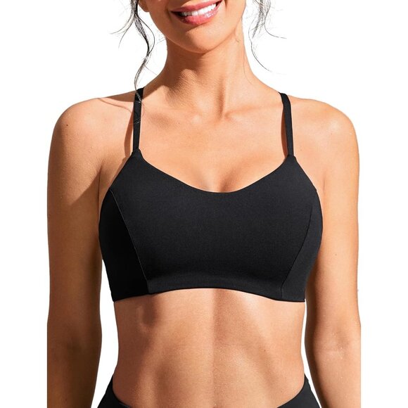 🆕Women’s Black Bikini Top Lace Up V Neck Swimsuit Crisscross Padded Polyamide - Picture 1 of 7